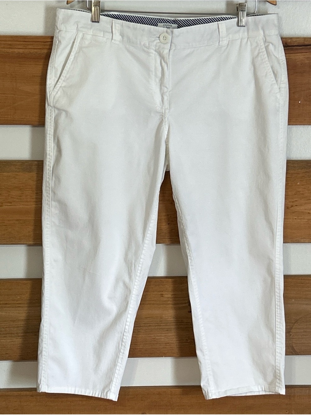 Crown & Ivy White Cropped Chino Capris Pants w/Pockets Button Closure Size 12P